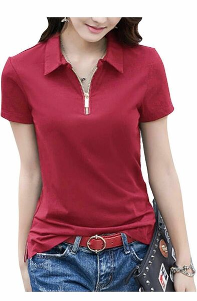 ポロシャツ 夏服 レディース 無地 ゴルフシャツ ジップアップ polo tシャツ　