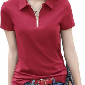 ポロシャツ 夏服 レディース 無地 ゴルフシャツ ジップアップ polo tシャツ　半袖