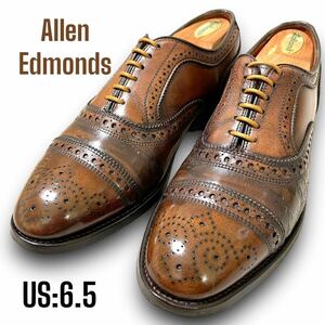 【1円出品】Allen Edmonds アレンエドモンズ 12041 STRAND 24.5 ストレートチップ 革靴 メダリオン フルブローグ ブラウン レザーシューズ
