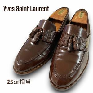 【1円出品】Yves Saint Laurent イヴ・サンローラン タッセルローファー 25cm相当 ブラウン ローファー レザー レザーシューズ 革靴 