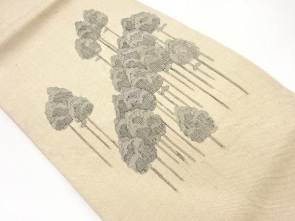ys6976122; Handgewebter Nagoya-Obi aus Tsumugi mit handbemaltem Baummuster [Kleidung], Band, Nagoya Obi, Fertig