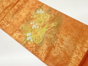 ys6980965; 引箔金駒刺繍花車模様袋帯【着】