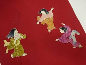 Art hand Auction ys6988728; Shiose hand-painted child pattern Nagoya obi [antique] [wear], Women's kimono, kimono, antique, Remake materials