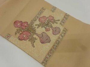 Art hand Auction ys6992154; Nagoya obi with hand-painted floral pattern on crepe fabric [recycled] [wearable], band, Nagoya Obi, Ready-made