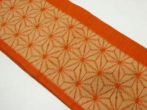ys6994171; 手織り紬麻の葉模様織り出し袋帯（材料）【アンティーク】【着】