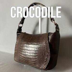 *1 иен старт * коврик крокодил crocodilewani кожа . кожа ручная сумочка semi сумка на плечо Brown чай экзотический кожа C98.