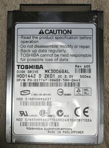 1.8インチ IDE HDD 30GB TOSHIBA MK3006GAL 5mm 希少！