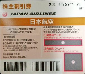 JAL株主優待券1枚　期日：2024/11/30　＊通知のみ