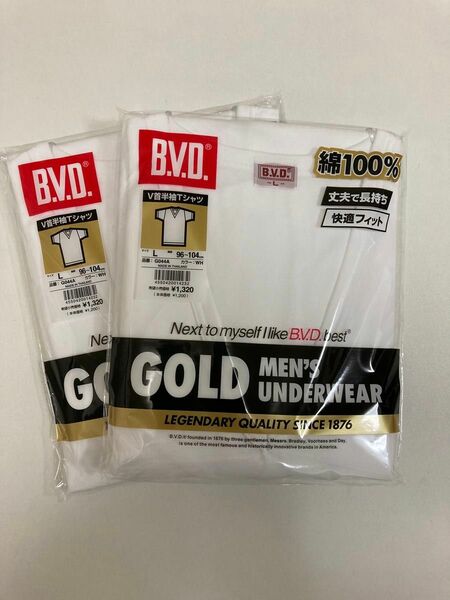 BVDゴールドメンズアンダーウェア　V首半袖Tシャツ2枚組　サイズL胸囲96〜104cm 未使用未開封　富士紡ホールディングス