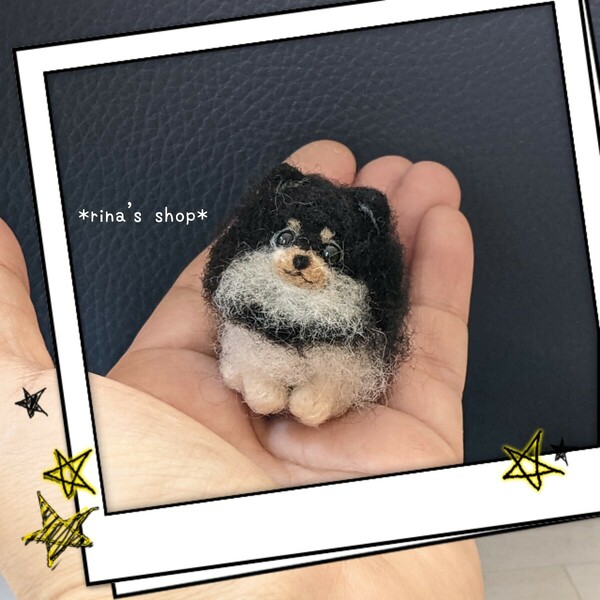 *rina's shop*4.5cm愛犬ブラックタンポメラニアン*ハンドメイド*羊毛フェルト*ブライス*ペットロス*インテリア*メモリアル*ヨンタン