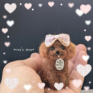 *rina's shop*5cm愛犬おリボントイプードル*ハンドメイド*羊毛フェルト*ブライス*ペットロス*インテリア*メモリアル*ミニチュア*小型犬雑貨