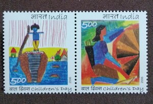 Art hand Auction Indien 2006 Kindertag 2. kompletter Druck Kinderzeichnungen Gemälde Unbenutzt mit Kleber, Antiquität, Sammlung, Briefmarke, Postkarte, Asien