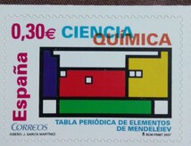 スペイン　2007.2.2 元素周期表　1完　ドミトル・メンデレーエフ 化学　科学　サイエンス　シール切手　未使用_画像2