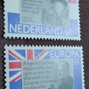 オランダ 1980 ヨーロッパ セプト 2完 有名人 ウィルヘルミナ女王 チャーチル 旗 未使用糊ありの画像5