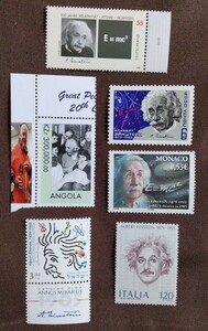 アインシュタイン　6種 アンゴラ　ドイツ　モナコ　ソ連　イタリア　イスラエル　科学者　ノーベル賞受賞者　有名人　未使用糊あり