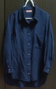 レディース シャツ 紺 F size (Mサイズ)長袖 パールボタン 【クーポンで300円】