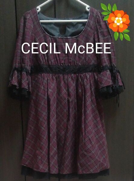 CECIL McBEE ワンピース ドレス M チェック ボルドーレッド 黒 【美品】