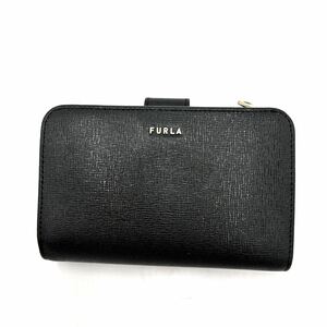 ＊ 美品 '高級感溢れる' FURLA フルラ 本革 二つ折り コンパクト 財布 10カード入れ 小銭入れ付き ウォレット 黒 BLACK レディース