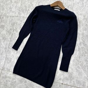 JJ ＊ 良品 '着心地抜群' LACOSTE ラコステ 豪華ラインストーン装飾 WOOL & CASHMERE ニット 長袖 ミニ ワンピース size34 レディース