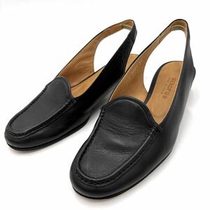 H ＊ イタリア製 '高級感溢れる' HIROFU ヒロフ 本革 ミュール / ヒール サンダル 23cm レディース 婦人靴 シューズ BLACK