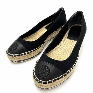 N＊ ほぼ美品 '人気モデル' TORY BURCH トリーバーチ 本革 × キャンバス地 エスパドリーユ ウエッジソール ヒール / パンプス 5.5M 22.5cm