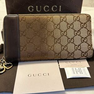 新品同様！ グッチ GUCCI 財布 長財布　GGキャンバス ハートチャーム ラウンドファスナー