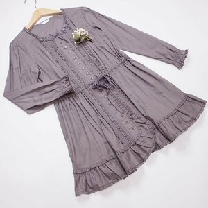 [ free shipping ] Pink House sombreness purple cotton loan pin tuck pico frill using tunic blouse / free size /D6-134