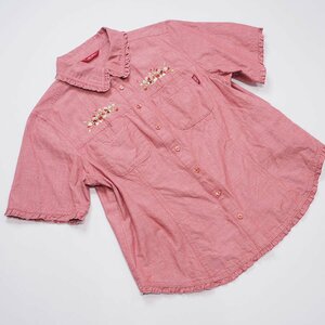 [ free shipping ] Pink House red Dungaree strawberry embroidery short sleeves blouse /L size / sale hour. regular price 19440 jpy /F2262