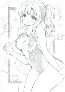 [7]B6 size postage 120 jpy hand-drawn illustrations original girl rough . swimsuit 