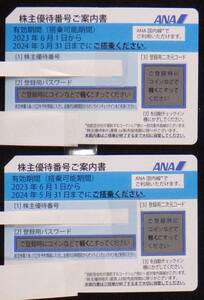 ANA株主優待券 2枚 期限2024/5/31 1枚で片道普通運賃半額 番号通知も可 同一区間予約変更可能 普通郵便送料無料③