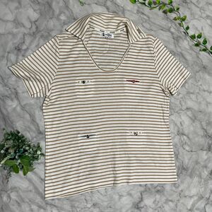 【ピッコーネ】半袖Tシャツ 襟付き ポロシャツ ボーダー トップス コットン100% 日本製 (M) 美品 ポケット