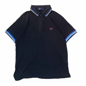  мужской L размер FRED PERRY Fred Perry рубашка-поло с коротким рукавом черный чёрный one отметка Logo вышивка наконечник линия месяц багряник японский . Mark M12 олень. .