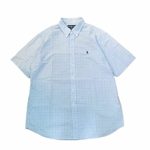ラルフローレン RALPH LAUREN ボタンダウンシャツ 半袖 LLサイズ 希少品 ハンサムチェック ブルー