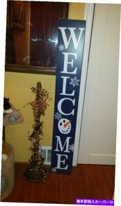 雪だるまウェルカムポーチサイン素朴な木材垂直48 原始的な苦しめられたサインSnowman Welcome Porch Sign Rustic Wood Vertical 48 Pri