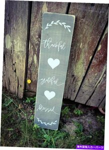 農家の感謝に感謝しますFarmhouse Grateful Thankful Blessed Sign Door, Asst Size Vertical Sign