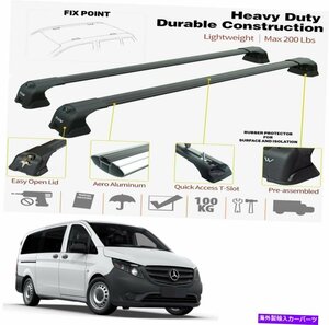 ルーフラックレールクロスバー貨物運送業者ブラックフィットメルセデスメトリス2016-2022Roof Rack Rails Cross Bars Cargo Carrier Black