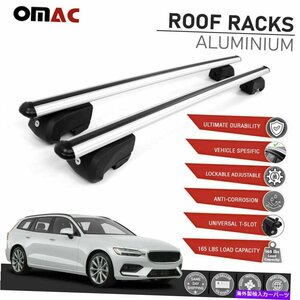 シルバールーフレールラックアルミニウムクロスバー荷物キャリアボルボV60 2019-2022Silver Roof Rail Rack Aluminum Cross Bar Luggage C