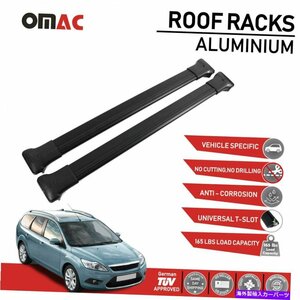 ルーフラッククロスバー荷物キャリアブラックフォードフォーカスSW MKII 2008-2011Roof Rack Cross Bars Luggage Carrier Black for Ford