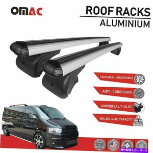 ルーフラッククロスバー荷物キャリアシルバー用VW T5トランスポーター2003-2015Roof Rack Cross Bars Luggage Carrier Silver For VW T5 T