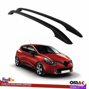 トップルーフラックサイドレールバールノークリオのためのブラックアルミニウムセット2012-2019Top Roof Rack Side Rails Bars Black Alum