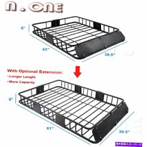 61 トップルーフラック収納バスケットバスケットクロスバーマウントエクステンション貨物キャリアホルダー61 Top Roof Rack Storage Bas_画像3