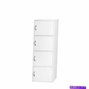 ドア47.4インチの白い4シェルフ標準の木材本棚。White 4-Shelf Standard Wood Bookcase with Doors 47.4 In.