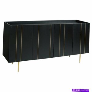 4ドア木製のアクセントキャビネットが完成した垂直インレイを完成させ、黒4 Door Wooden Accent Cabinet with Gold Finished Vertical Inl