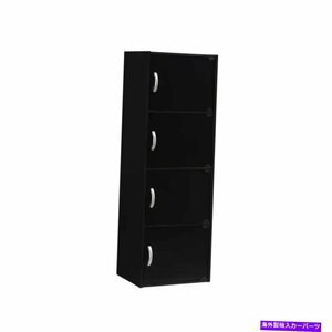 47.4インチ。背の高い4シェルフの標準木製本棚、キャビネットドア、黒い仕上げ47.4 in. Tall 4-shelf Standard Wood Bookcase w/ Cabinet