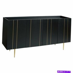 4ドア木製のアクセントキャビネットが完成した垂直インレイを完成させ、黒4 Door Wooden Accent Cabinet with Gold Finished Vertical Inl