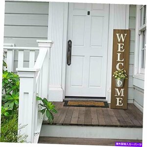 メタルハンギングプランターを備えた玄関ポーチファームハウスの垂直のウェルカムサインWelcome Sign for Front Door Porch Farmhouse Ver