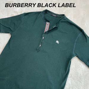 【美品】BURBERRY BLACK LABEL ノバチェック　シャツ　半袖 鹿の子 バーバリー　ヘンリーネック　ホース刺繍