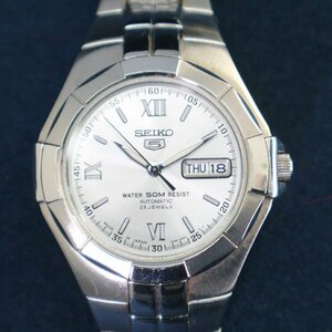 動作品 SEIKO5 セイコーファイブ 23石 自動巻き 腕時計 7S36-02J0 裏スケルトン デイデイト 白文字盤 メンズ◆830f07