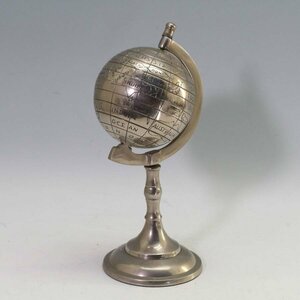  antique style Mini globe carving character made of metal silver color interior ornament objet d'art *839f02