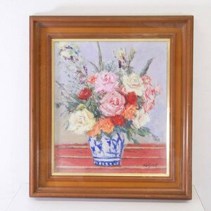 昭和51年 Keijin.S サイン入り 肉筆 薔薇 静物 油彩画 額装 F10 作者不明 絵画★825h20